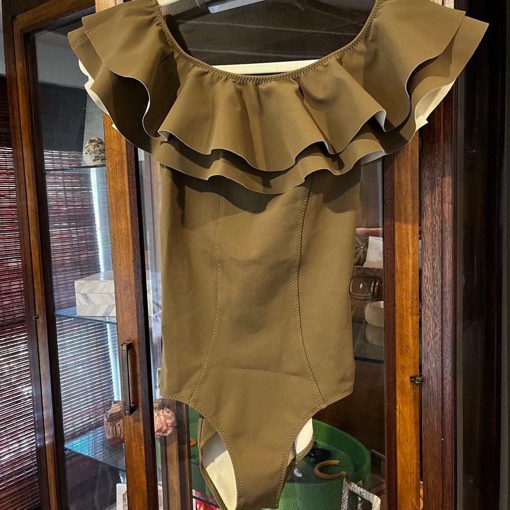 Lisa Marie Fernandez One Piece Ruffle Olive Green Swimsuit
